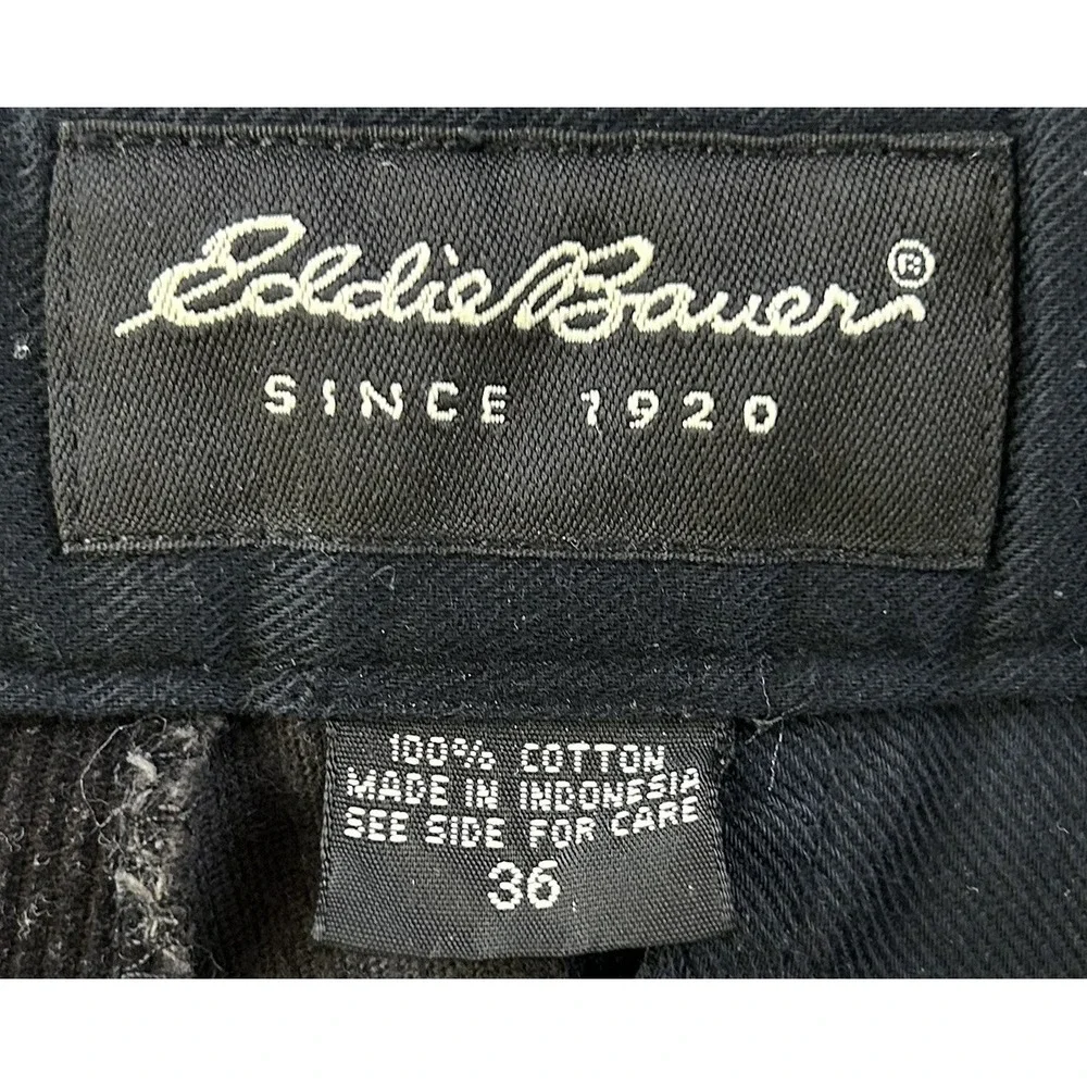 Eddie Bauer Mens 36x29 Chino Corduroy Pleated Black Pants Gorpcore Y2K Baggy
